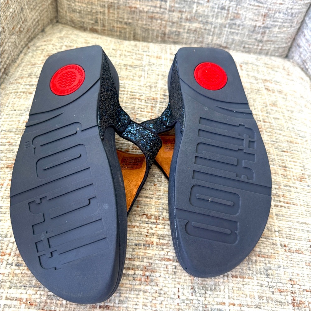 FitFlop Shoes Womens Size 9 Navy Glitter Glam Thong Sandals Comfort - Picture 5 of 6